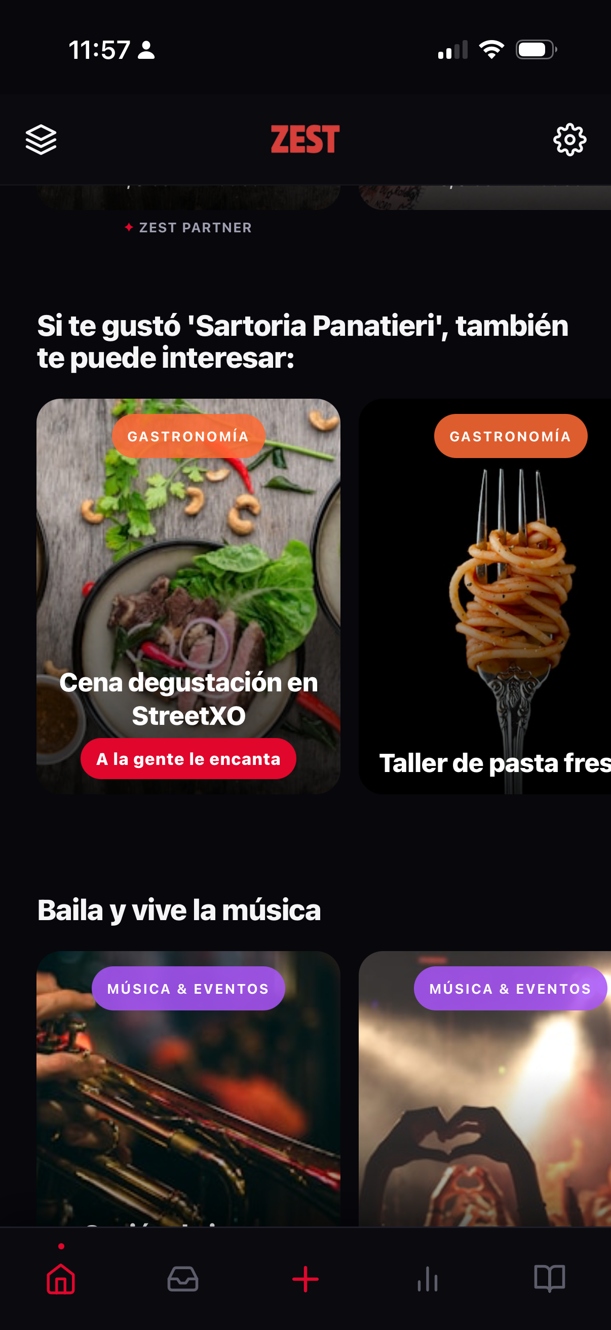 Pantalla de descubrimiento de planes en Zest