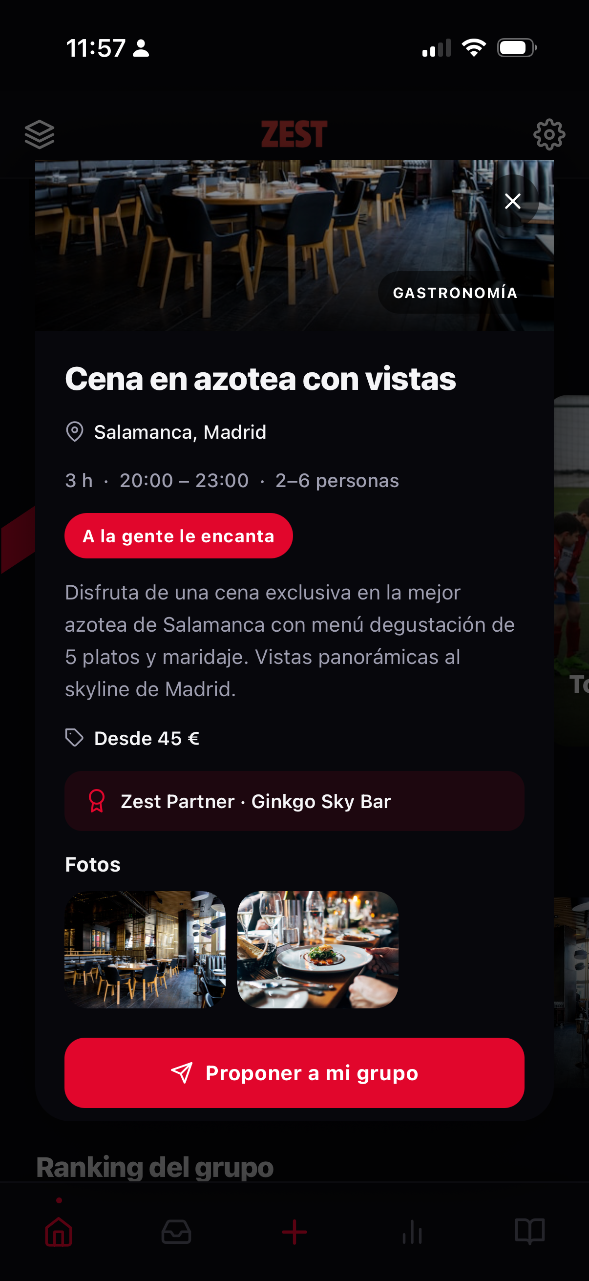 Pantalla de detalle de un plan en Zest
